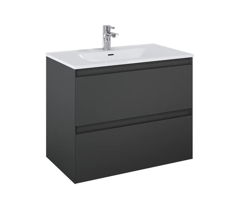 Wastafelonderkast met twee laden en wastafel en kraan