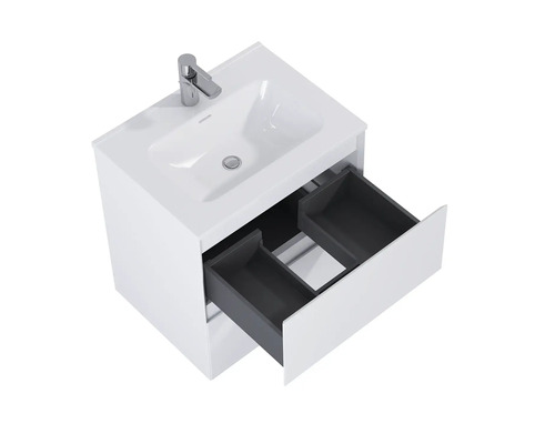 Wastafelmeubel met open lade en wastafel