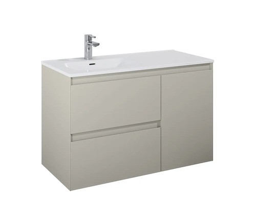 Wastafelonderkast met twee laden, wastafel en kraan