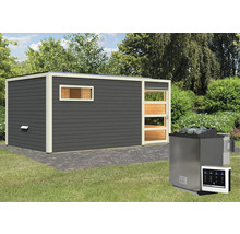 Sauna met saunakachel in de tuin