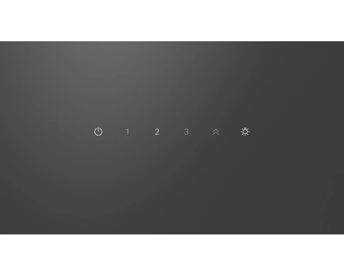 Symbolenreeks met aan/uit-symbool, cijfers 1 tot 3, pijl omhoog en helderheidssymbool