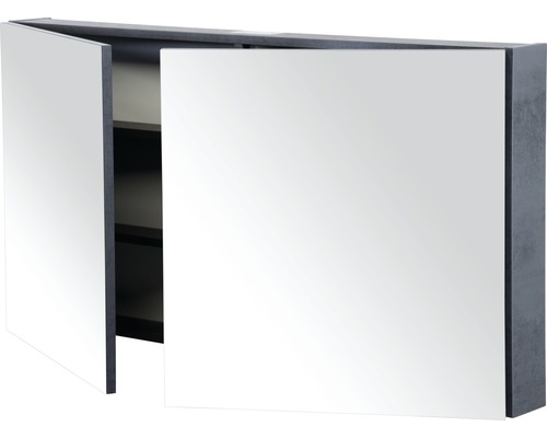 Spiegelkast met twee open deuren en planken