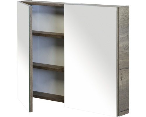 Spiegelkast met open deur en meerdere planken