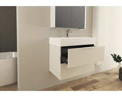 Moderne badkamer met wastafelonderkast, wastafel en spiegelkast voor een stijlvolle ambiance