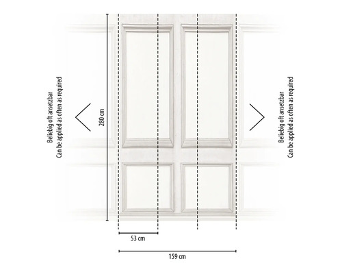 Afmetingen van een houten lambrisering met een hoogte van 280 cm en een breedte van 159 cm.