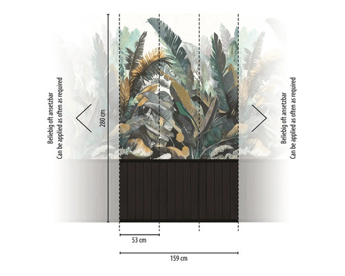 Fotobehang met tropisch bladerontwerp en maataanduidingen