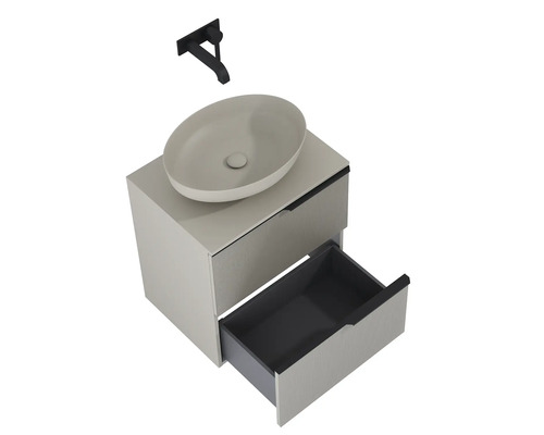 Wastafelmeubel met wastafel en wandkraan