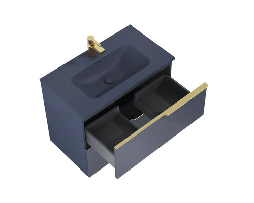 Wastafelonderkast met open uittreklade en wastafel