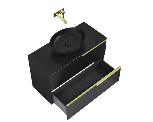 Wastafelmeubel met lade, opzetwastafel en kraan