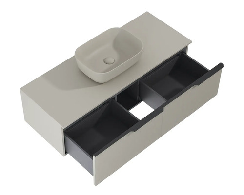 Badkamermeubel met wastafelblad, opzetwastafel en open lades