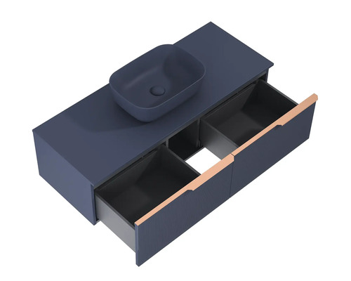 Wastafelmeubel met opzetwastafel en open lades