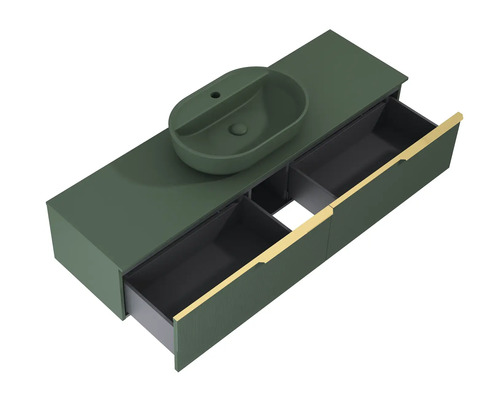 Wastafelmeubel met opzetwastafel en open laden