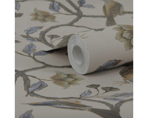 Rol behang met vogel- en bloemmotief
