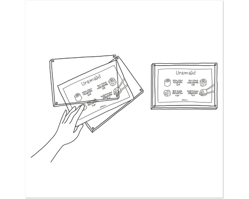 Illustratie van een transparante acryl display voor menukaarten