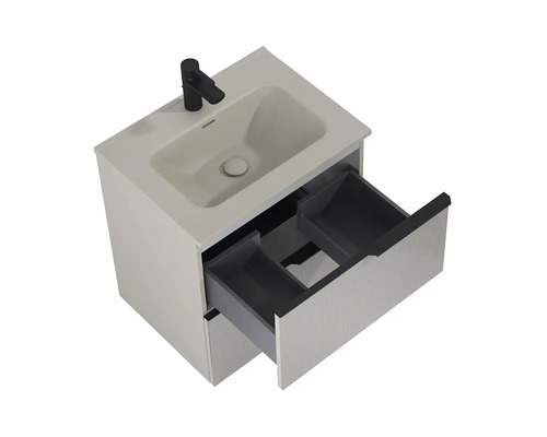 Wastafelmeubel met open lade en kraan