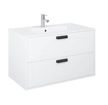 Witte wastafelonderkast met twee laden en opzetwastafel