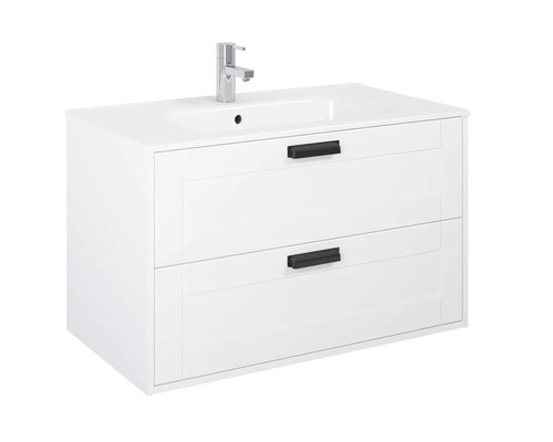 Witte wastafelonderkast met twee laden en opzetwastafel