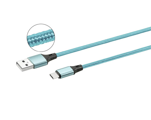 USB-C-kabel met geweven textielomhulsel en USB-A-stekker
