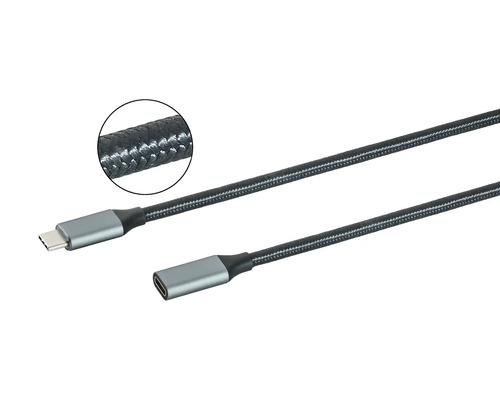 USB-C-verlengkabel met gevlochten mantel en twee aansluitingen