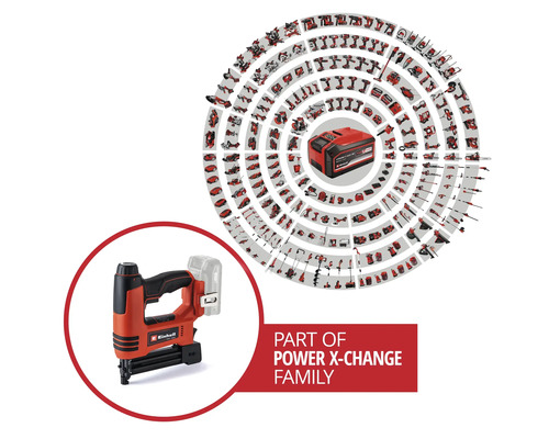 Einhell elektrische tacker en weergave van alle apparaten van de Power X-Change familie