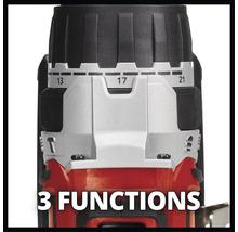 Close-up van de boorkopinstellring van een accuschroevendraaier met de nummers 13, 17 en 21