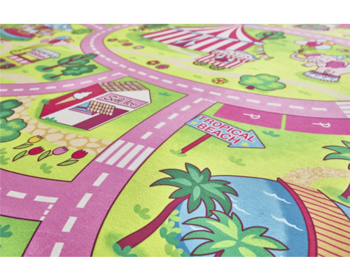 Speelkleed met wegen, ijssalon, circus en strandmotieven