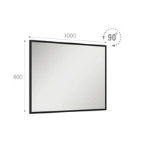 Rechthoekige spiegel met afmetingen van 1000 bij 800 millimeter en een hoek van 90 graden.
