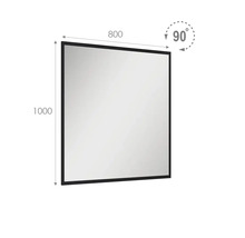 Rechthoekige spiegel met afmetingen 800 x 1000 millimeter en 90 graden symbool