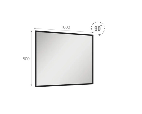 Rechthoekige spiegel met afmetingen 1000 bij 800 millimeter en een hoek van 90 graden