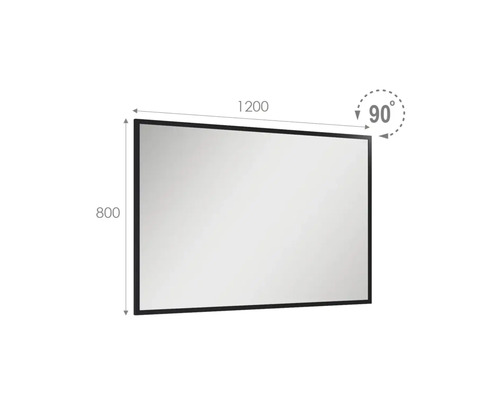 Rechthoekige spiegel met afmetingen 1200 bij 800 en een hoek van 90 graden