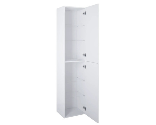 Witte hoge kast met open deuren en legplanken