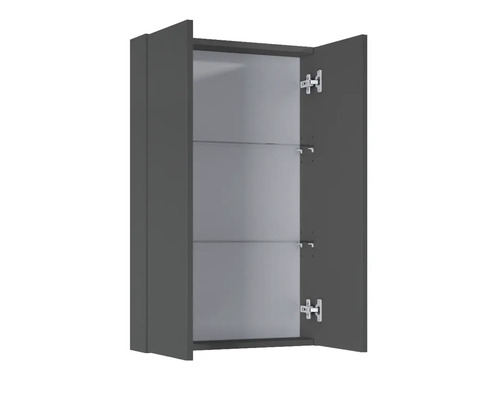 Open hangkast met drie glazen planken voor de badkamer