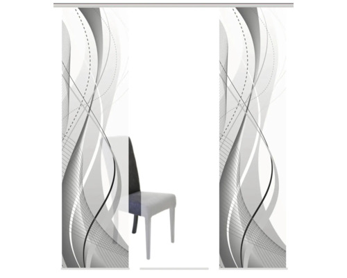Schuifgordijn met abstract patroon en stoel