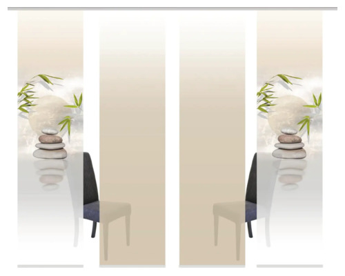 Schuifgordijn met zenmotief en stenen toren voor raamdecoratie