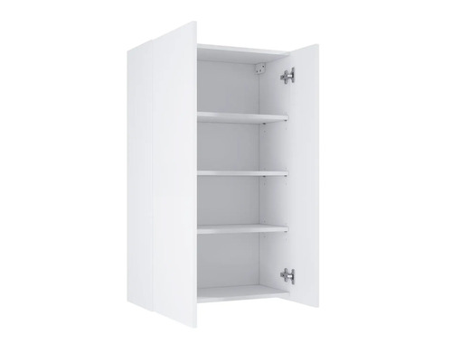 Witte hangkast met open deuren en drie planken