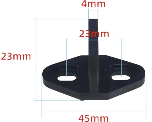 Schuifdeurgeleider met afmetingen 45 mm x 23 mm x 23 mm x 4 mm