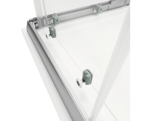 Detailopname van een douchecabine met rolmechanisme