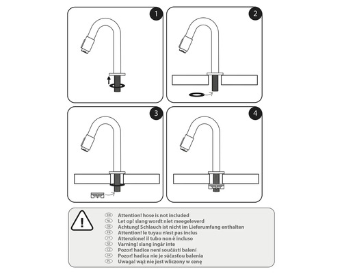 Instructies voor de montage van een waterkraan, slang niet inbegrepen