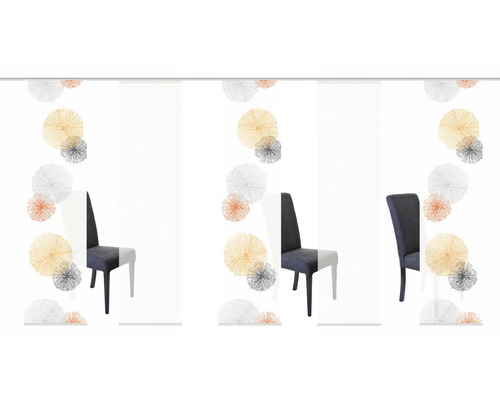 Schuifgordijnen met abstract cirkelpatroon en stoel