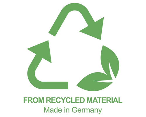Recycling symbool: Van gerecycled materiaal, gemaakt in Duitsland
