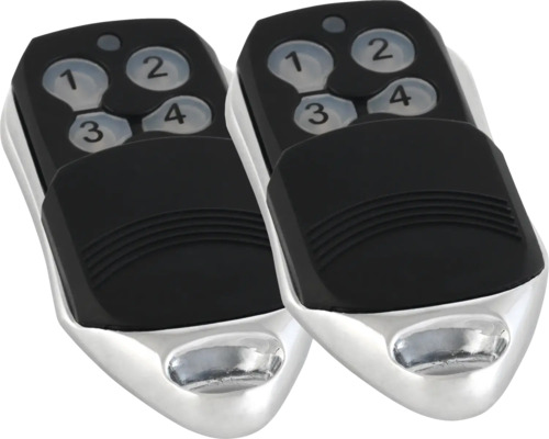 Twee draadloze handzenders voor het bedienen van garagedeuren.