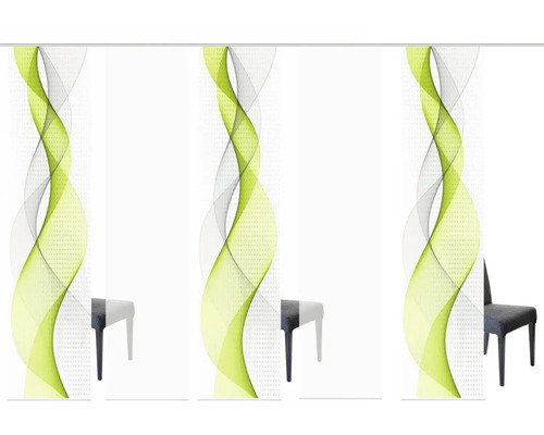 Schuifgordijnen met groen en grijs golfmotief