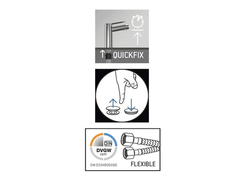 Kenmerken: snelmontagesysteem, excentergarnituur, Deutsches Vereinigung des Gas- und Wasserfaches certificaat, flexibel