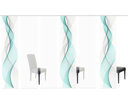 Schuifgordijn met abstract golfpatroon en stoelen