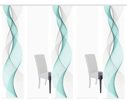 Schuifgordijnen met abstract golfpatroon en stoelen