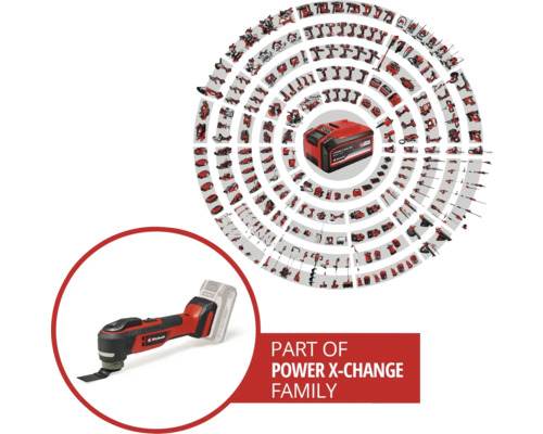 Einhell Power X-Change familie met accu multitool en accu systeemoverzicht