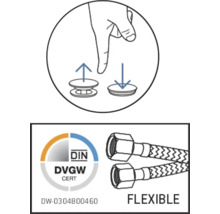 Installatie-instructie voor afvoergarnituur en DIN DVGW-certificaat voor flexibele slangen