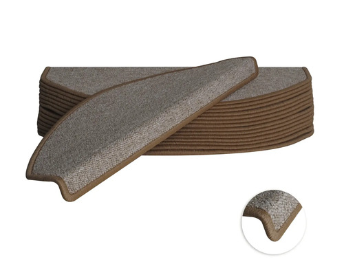 Trapmat Camp beige 23,5x65 cm set van 15 Stoffen trapmatten in een stapel