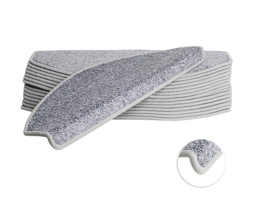 Trapmat Mount Twist grijs 23,5x65 cm set van 15 Stapel grijze trapmatten met detailopname van een rand