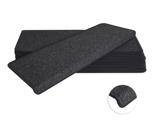 Trapmat Rambo antraciet 23,5x65 cm set van 15 Trapmatten van textiel in stapel met detailopname